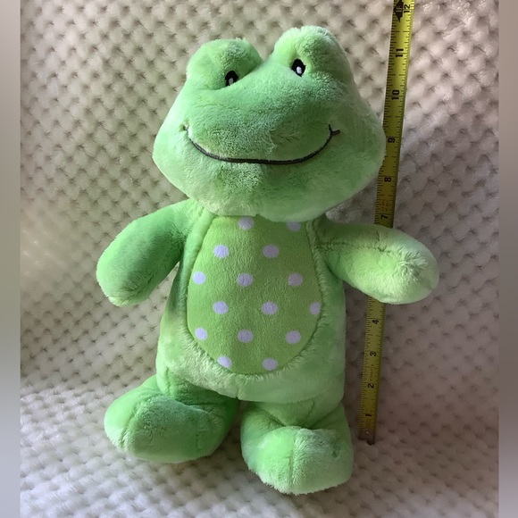 Gitzy Plush Frog Green Polka Dot Stuffed Animal w Rattle Toy Embroidered Eyes - Picture 2 of 12